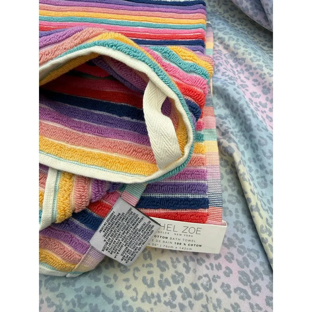 Rachel Zoe Rainbow Stripe 100% Cotton Bath Towel 30x56 NWT